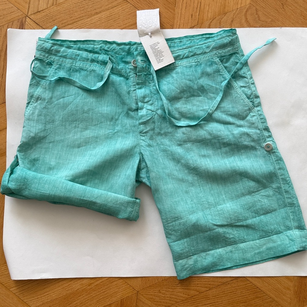 NWT Auth 120% LINO linen turquoise SHORTS/ Bermuda shorts sz M-10/12- 46 ITALY - Picture 7 of 16